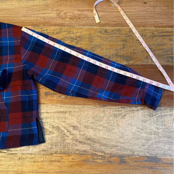 LUMBER JACK flannel top Size button up crop quilted lining red blue plaid - Picture 9 of 12